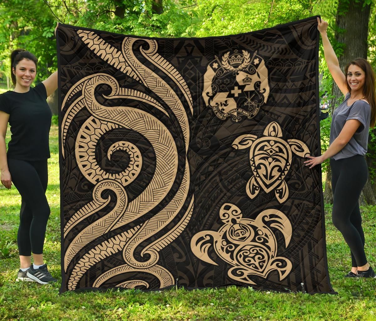 Tonga Polynesian Premium Quilt - Gold Tentacle Turtle