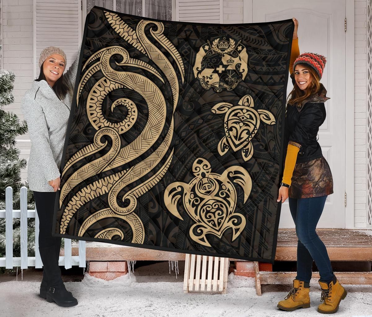 Tonga Polynesian Premium Quilt - Gold Tentacle Turtle