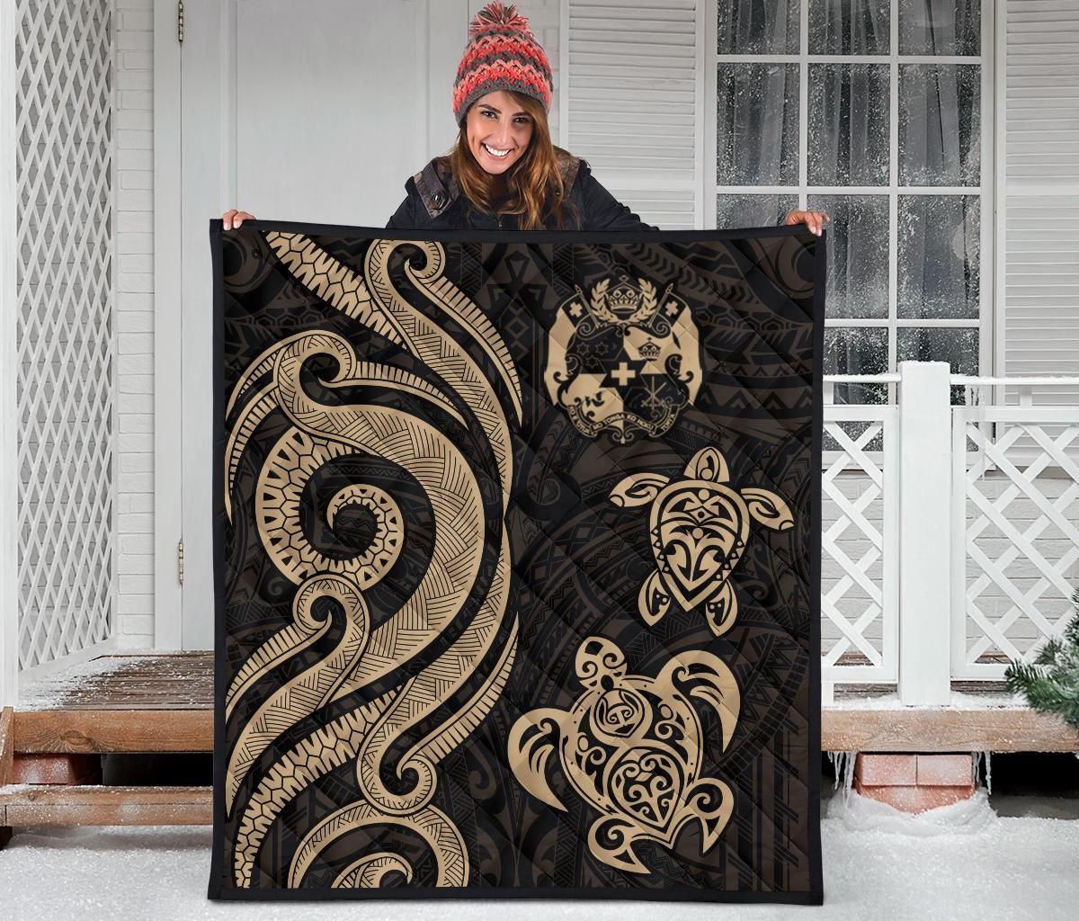 Tonga Polynesian Premium Quilt - Gold Tentacle Turtle