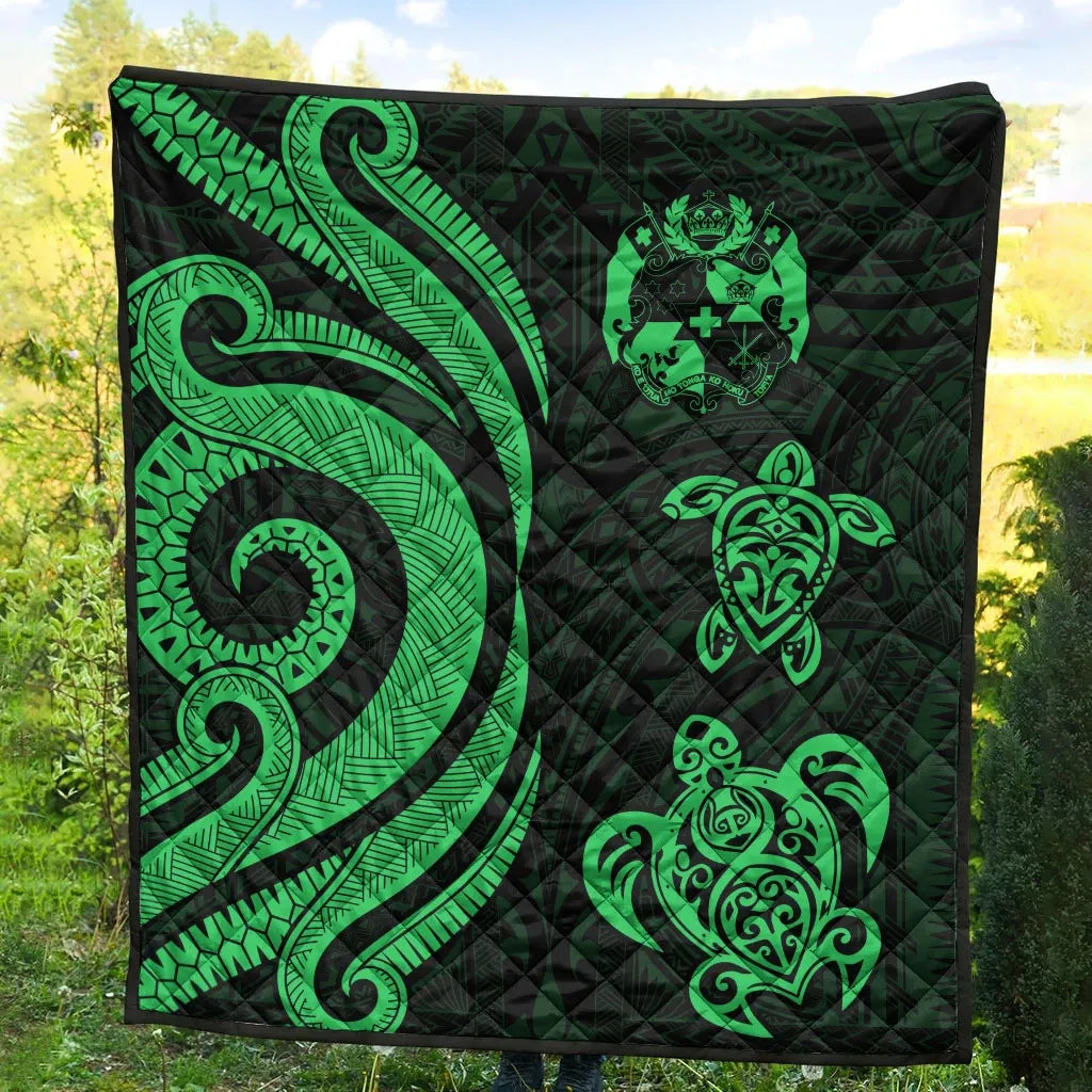 Tonga Polynesian Premium Quilt - Green Tentacle Turtle