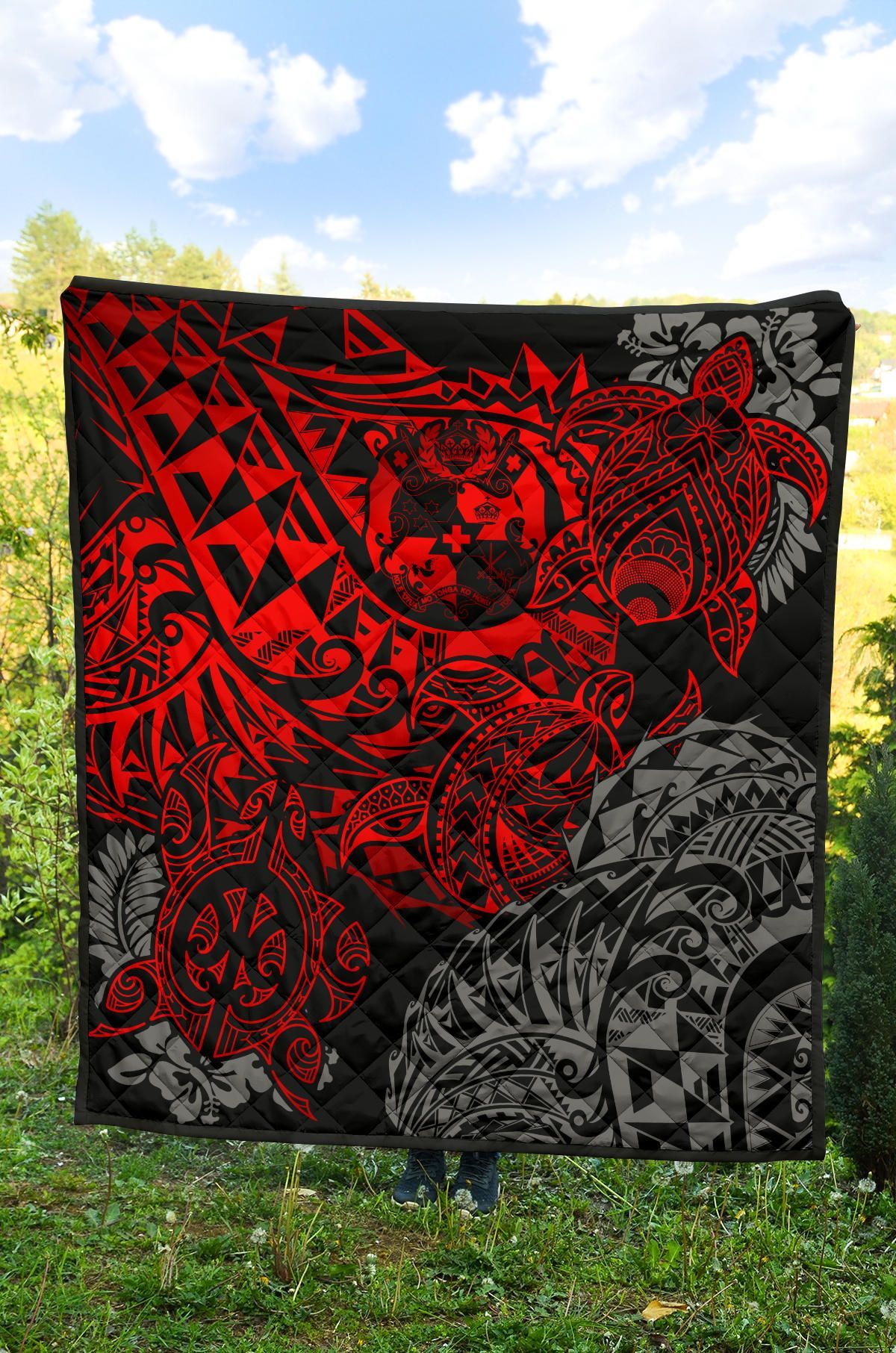 Tonga Polynesian Premium Quilt - Red Turtle Flowing