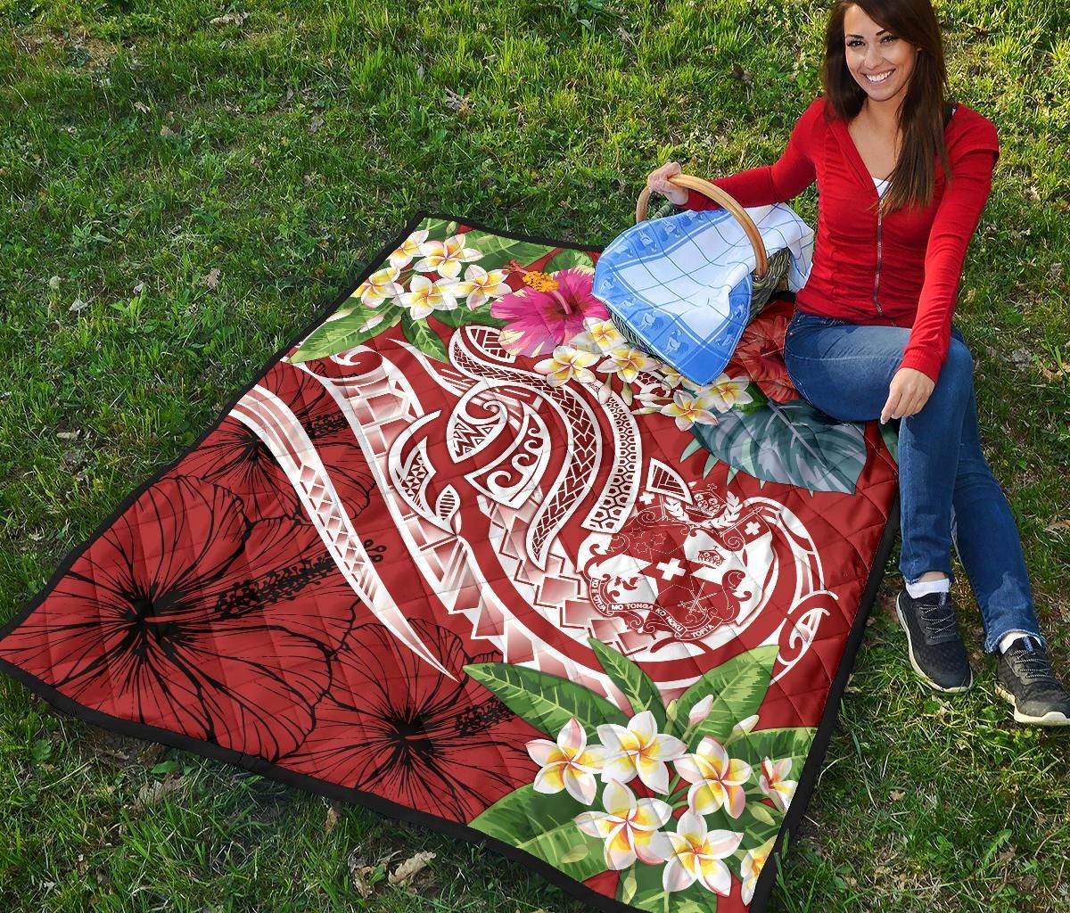 Tonga Polynesian Premium Quilt - Summer Plumeria (Red)
