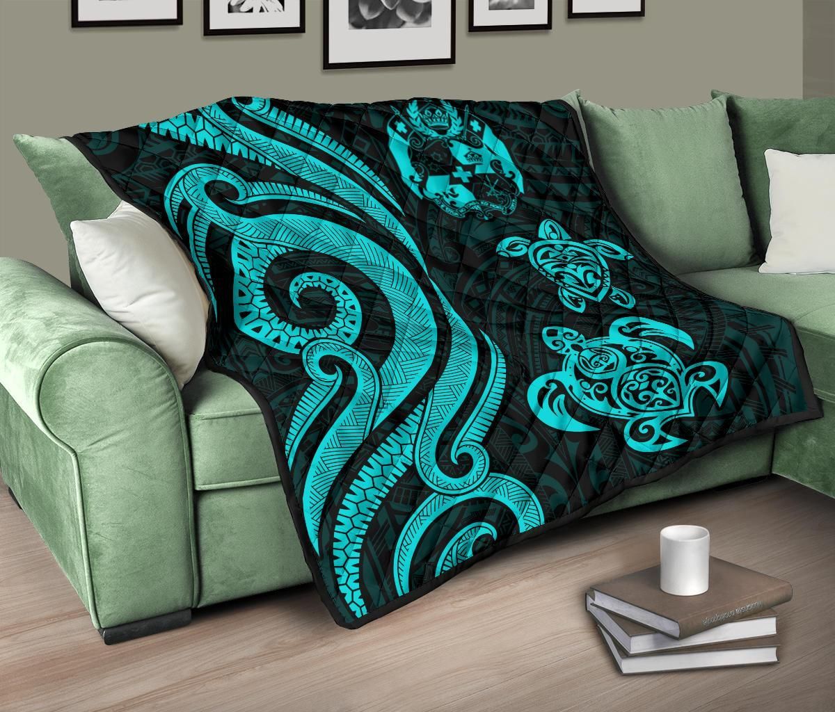 Tonga Polynesian Premium Quilt - Turquoise Tentacle Turtle