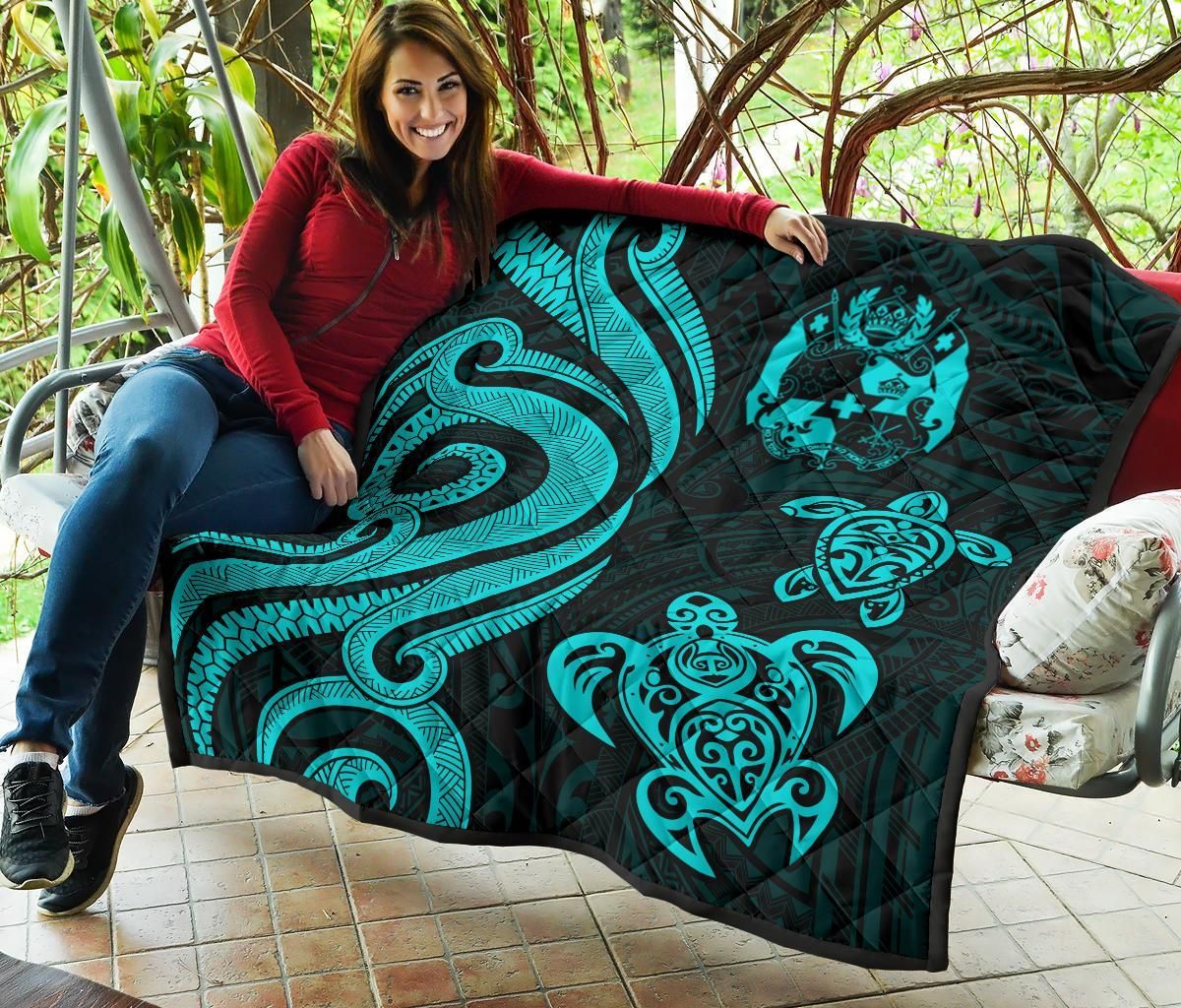 Tonga Polynesian Premium Quilt - Turquoise Tentacle Turtle