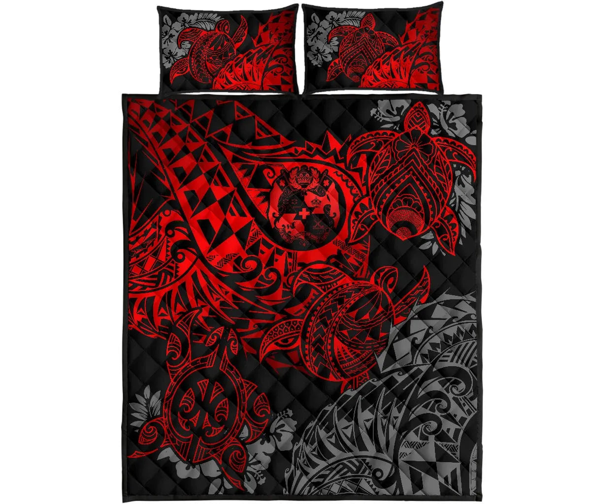 Tonga Polynesian Quilt Bed Set - Red Turtle Flowing