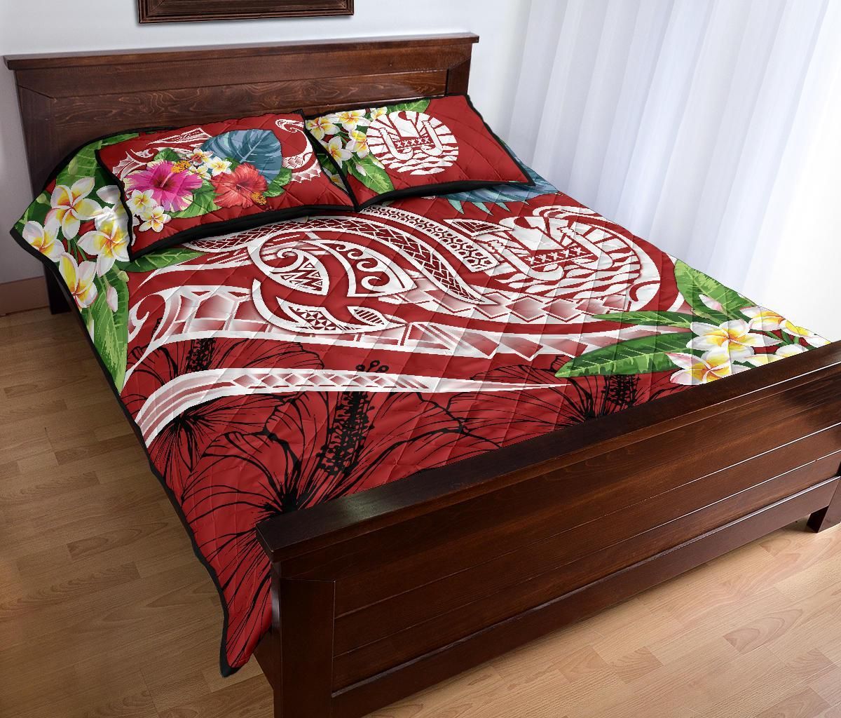 Tonga Polynesian Quilt Bed Set - Summer Plumeria (Red)