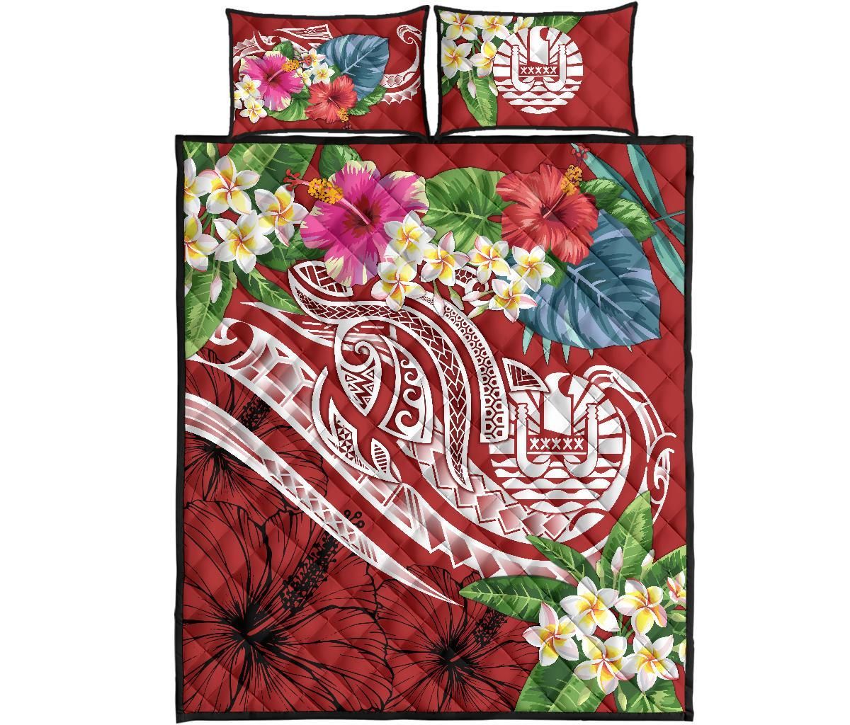 Tonga Polynesian Quilt Bed Set - Summer Plumeria (Red)