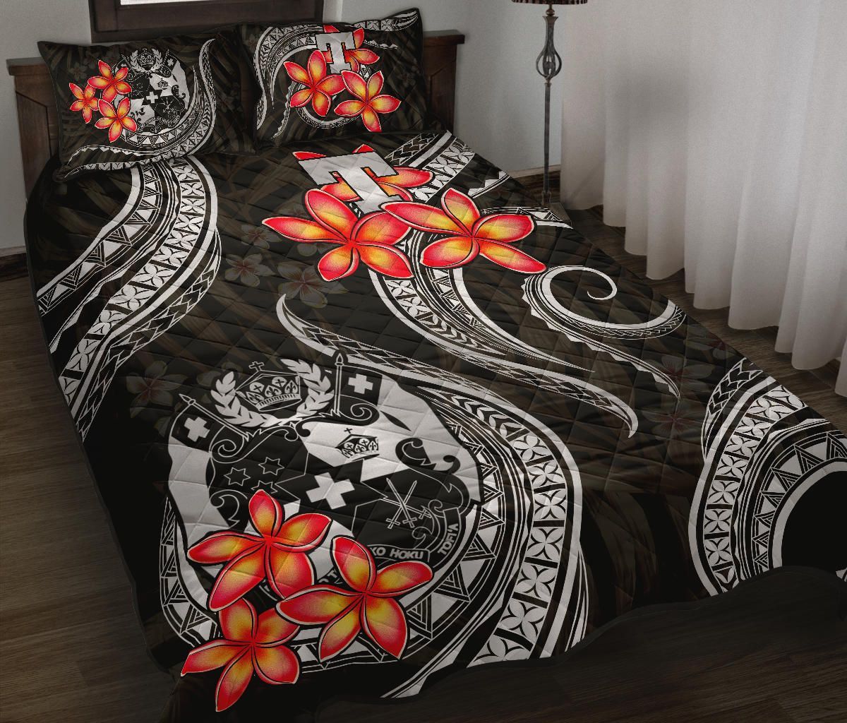 Tonga Polynesian Quilt Bed Set - White Plumeria