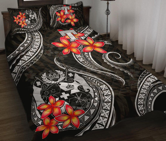 Tonga Polynesian Quilt Bed Set - White Plumeria