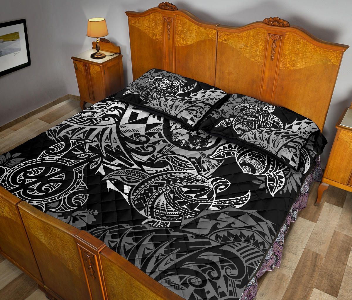 Tonga Polynesian Quilt Bed Set - White Turtle Flowing