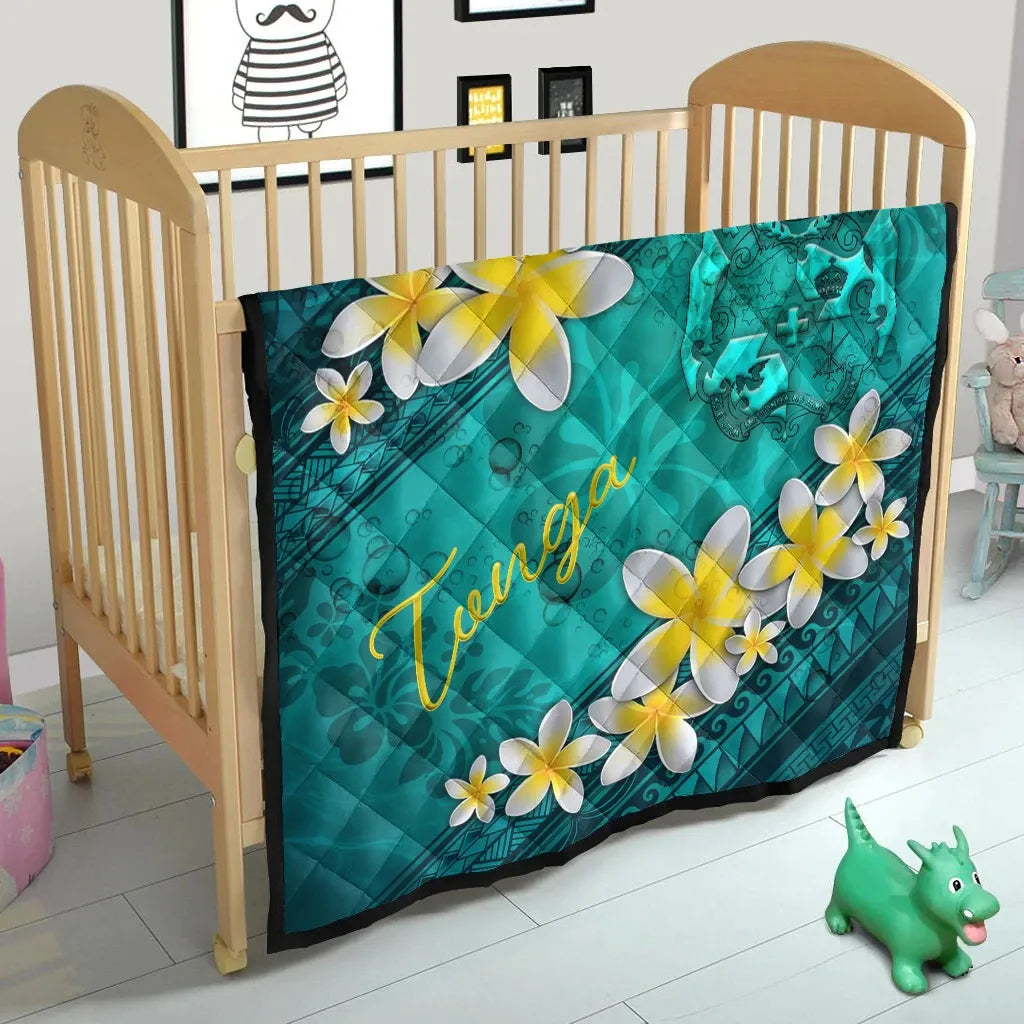 Tonga Polynesian Quilt - Plumeria With Blue Ocean