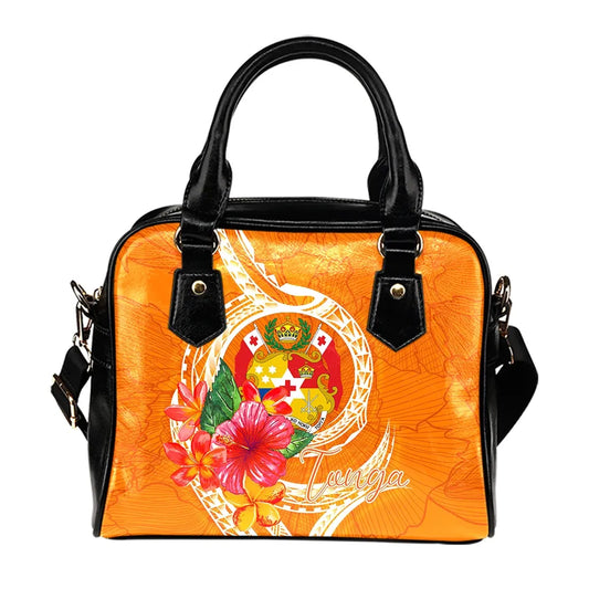 Tonga Polynesian Shoulder Handbag - Orange Floral With Seal