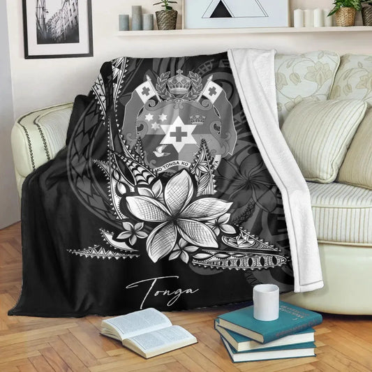 Tonga Premium Blanket - Fish With Plumeria Flowers Style