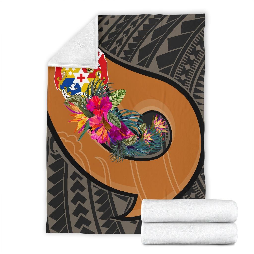 Tonga Premium Blanket - Polynesian Hook And Hibiscus ( Nude)