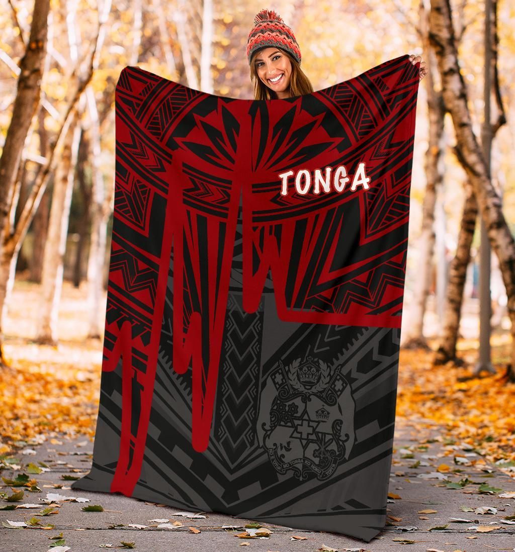 Tonga Premium Blanket - Tonga Seal In Heartbeat Patterns Style (Red)