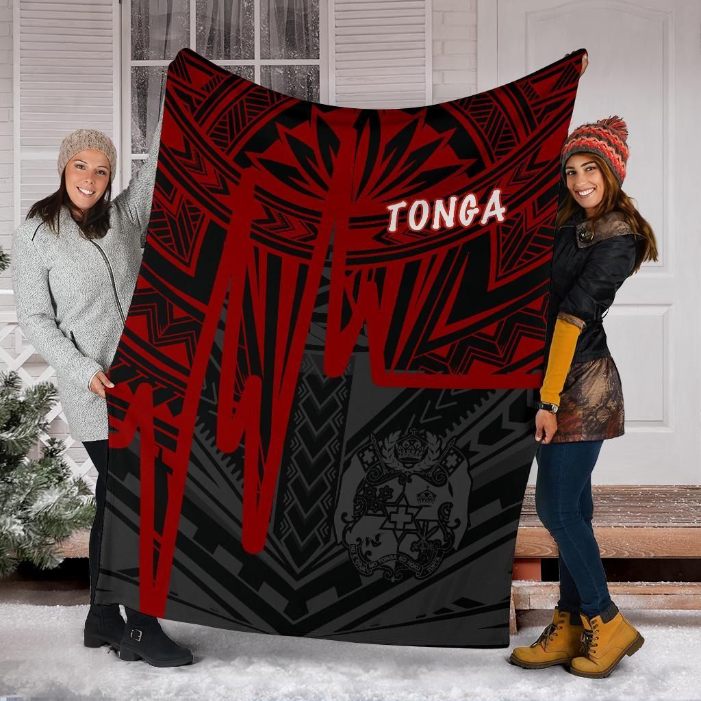 Tonga Premium Blanket - Tonga Seal In Heartbeat Patterns Style (Red)