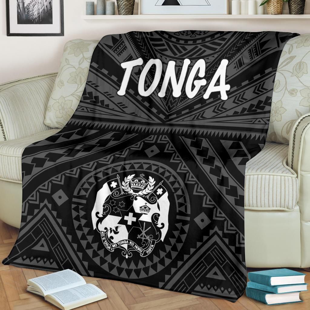 Tonga Premium Blanket - Tonga Seal With Polynesian Tattoo Style (Black)