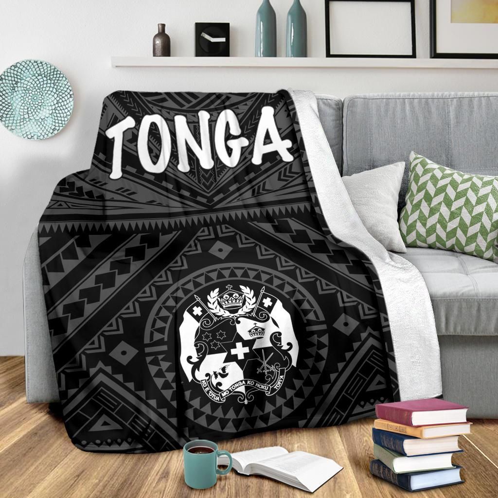 Tonga Premium Blanket - Tonga Seal With Polynesian Tattoo Style (Black)