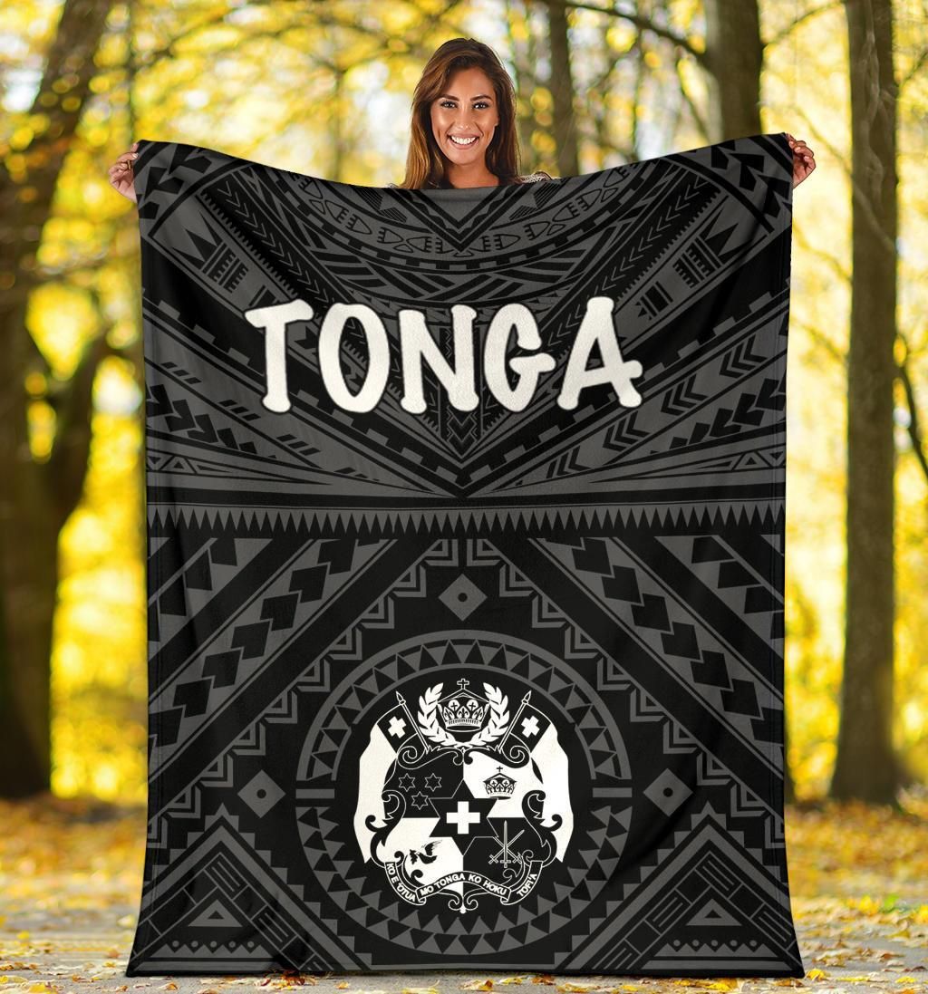 Tonga Premium Blanket - Tonga Seal With Polynesian Tattoo Style (Black)
