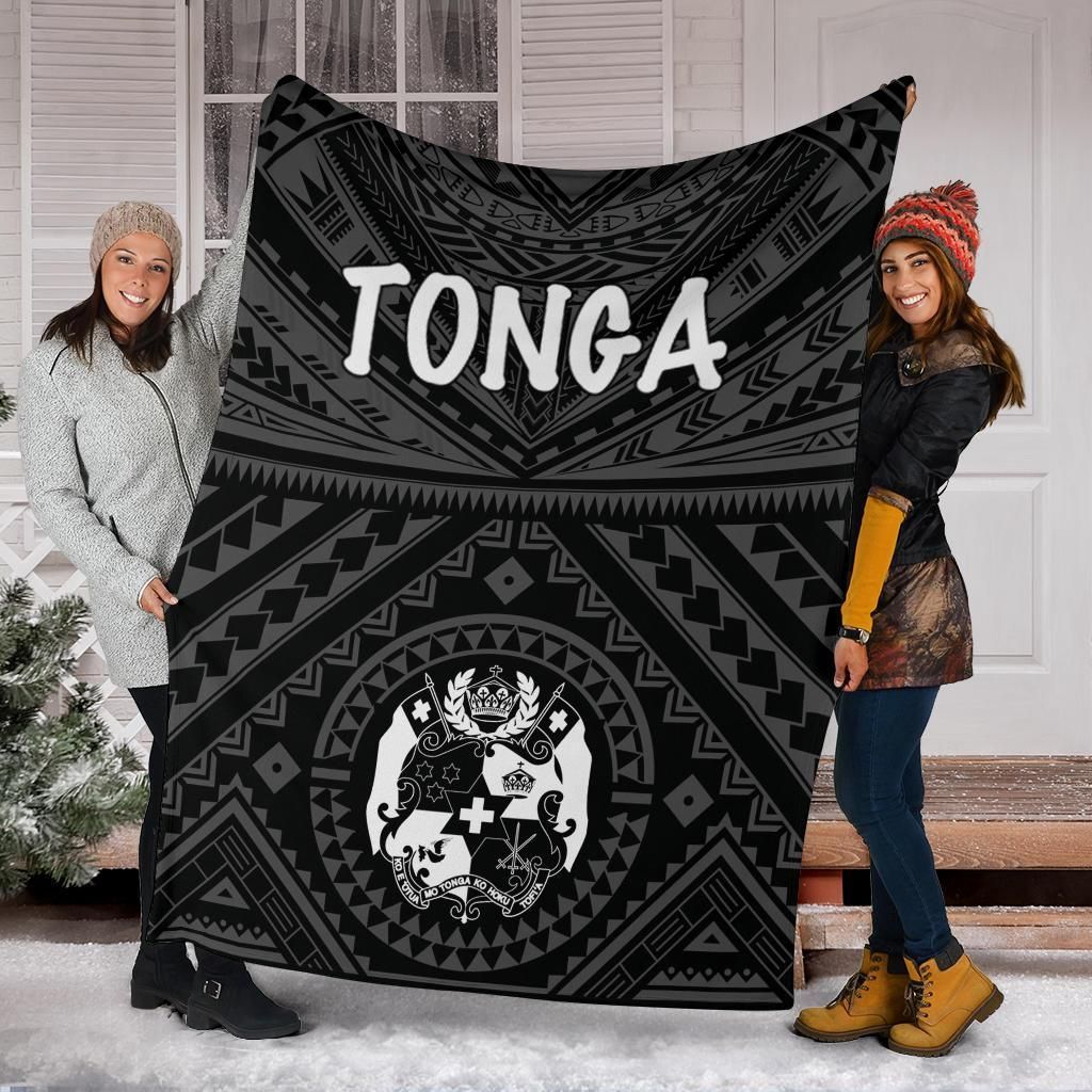 Tonga Premium Blanket - Tonga Seal With Polynesian Tattoo Style (Black)