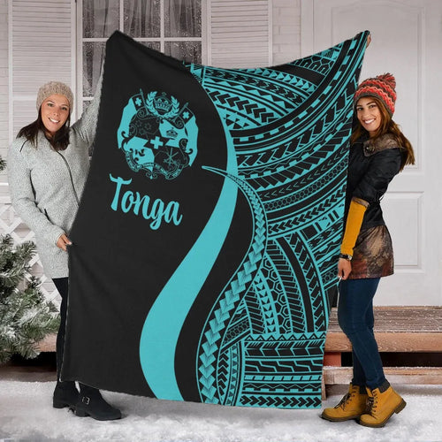 Tonga Premium Blanket - Turquoise Polynesian Tentacle Tribal Pattern