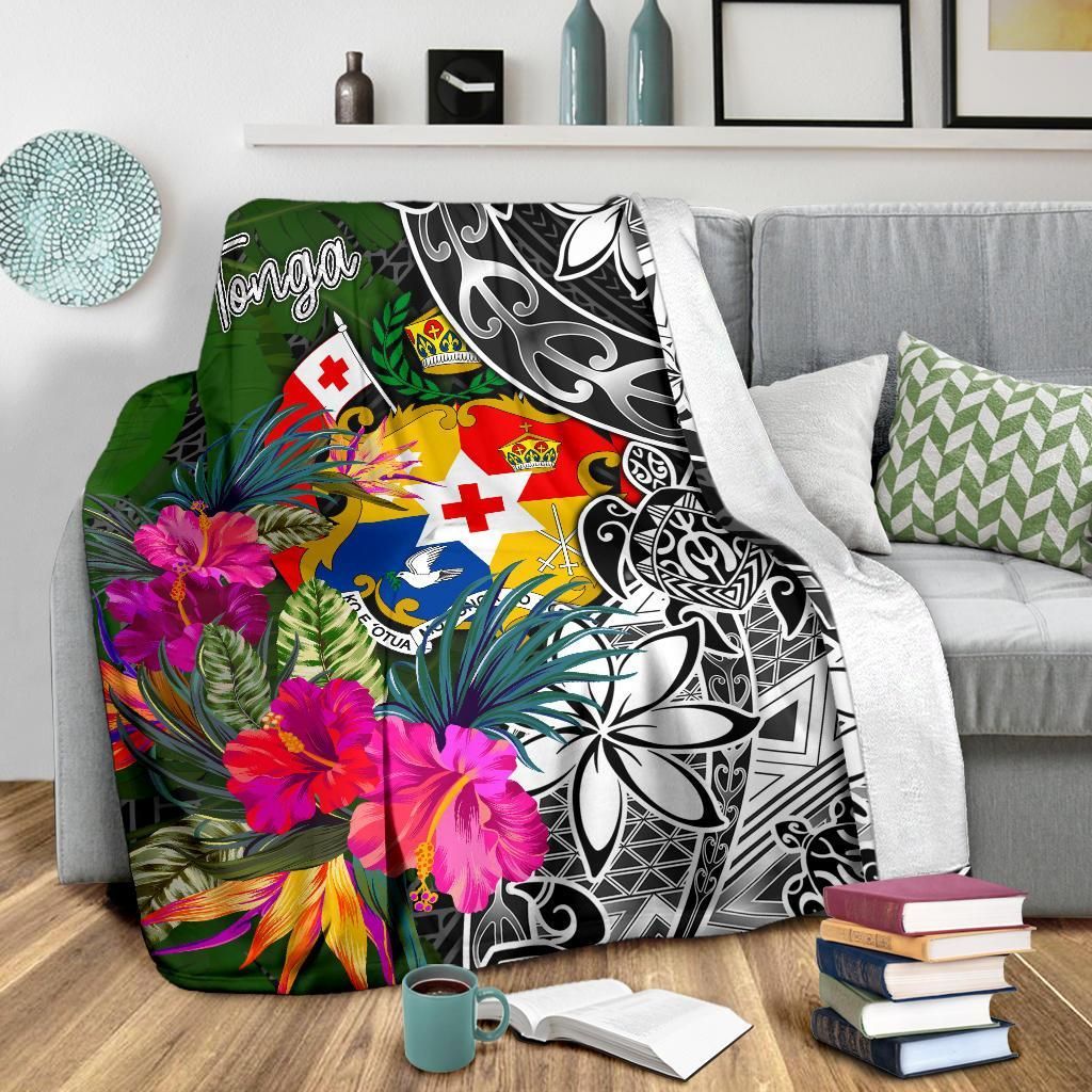 Tonga Premium Blanket - Turtle Plumeria Banana Leaf