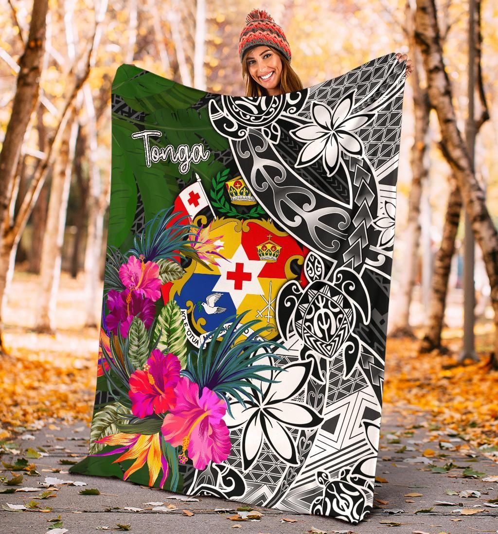 Tonga Premium Blanket - Turtle Plumeria Banana Leaf