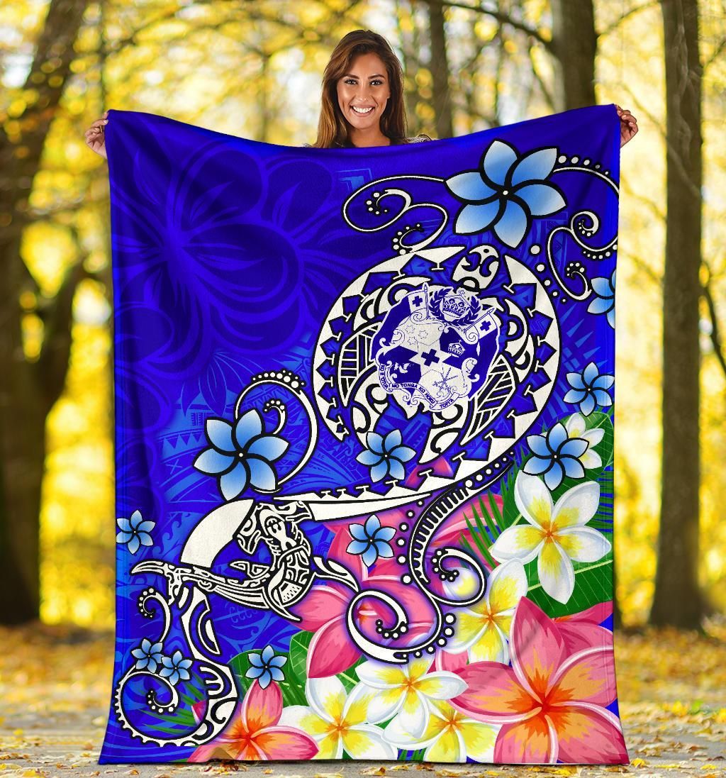 Tonga Premium Blanket - Turtle Plumeria (Blue)