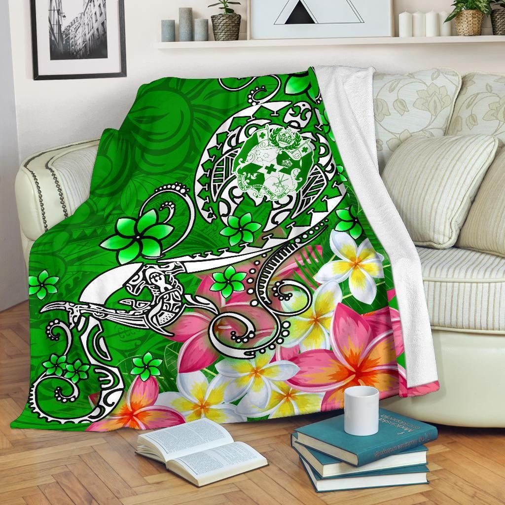 Tonga Premium Blanket - Turtle Plumeria (Green)