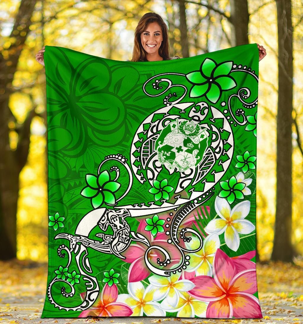 Tonga Premium Blanket - Turtle Plumeria (Green)