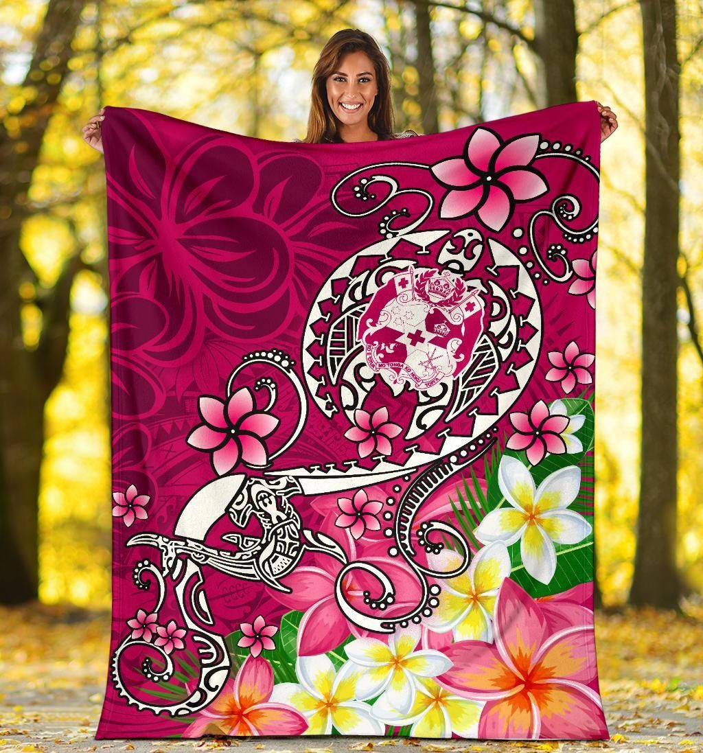 Tonga Premium Blanket - Turtle Plumeria (Pink)