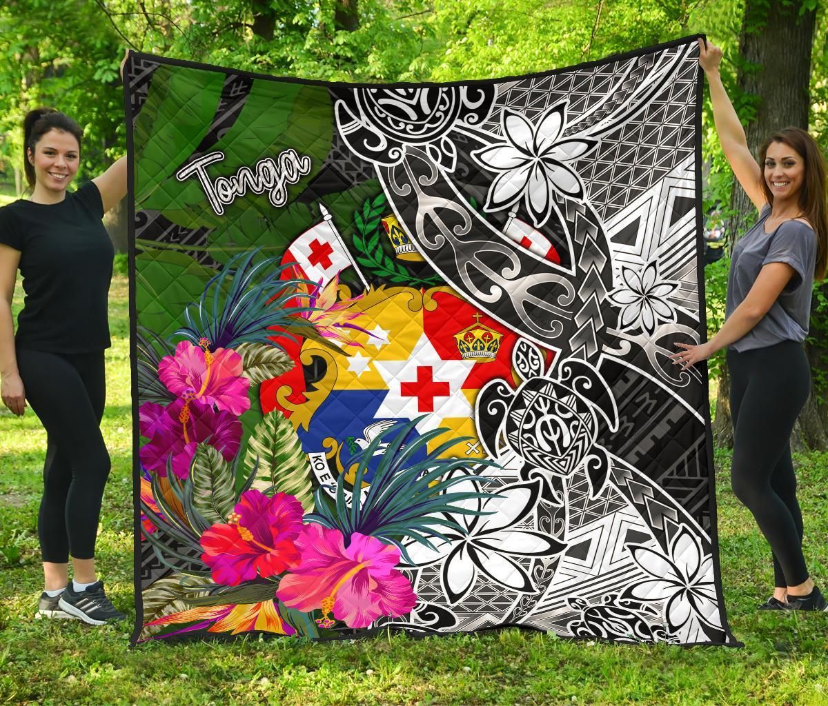 Tonga Premium Quilt - Turtle Plumeria Banana Leaf