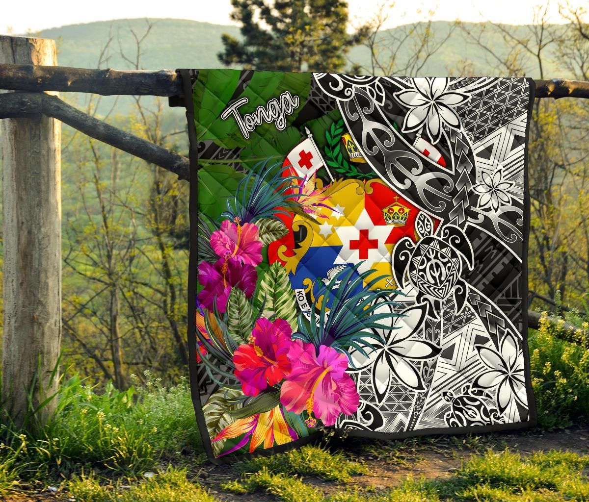 Tonga Premium Quilt - Turtle Plumeria Banana Leaf