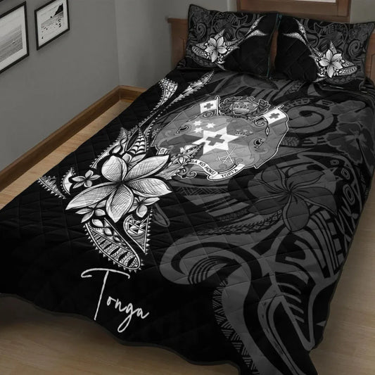 Tonga Quilt Bed Set - Fish With Plumeria Flowers Style