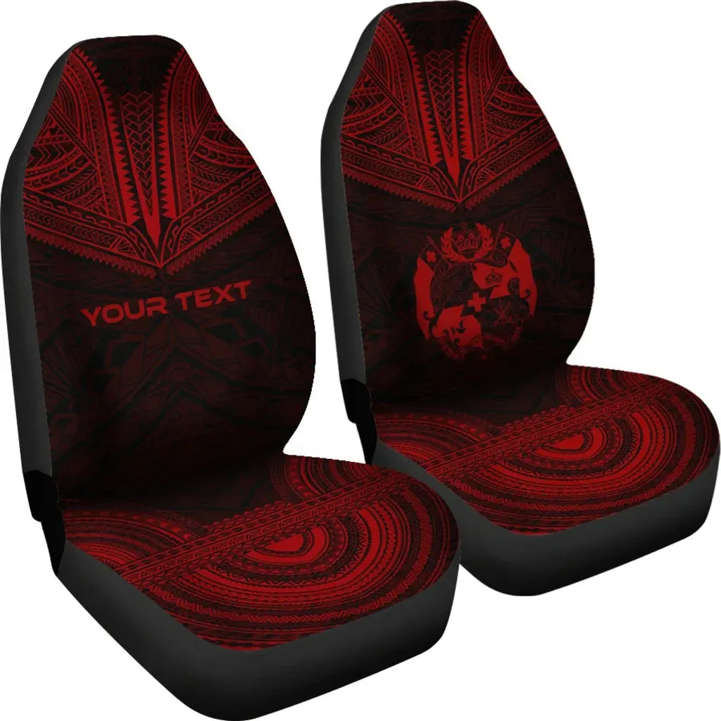 Tonga Custom Personalised Car Seat Cover - Tonga Coat Of Arms Polynesian Chief Tattoo Deep Red Version