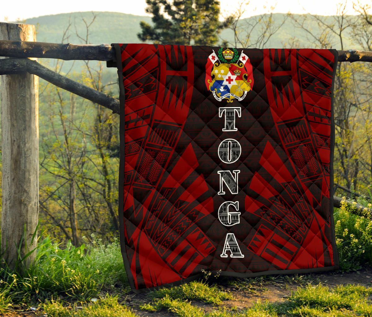 Tonga Premium Quilt - Tonga Coat Of Arms Polynesian Red Tattoo