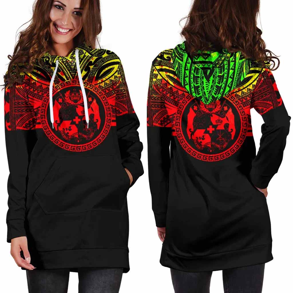 Tonga Female Hoodie Dress - Tonga Coat Of Arms Polynesian Reggae Color