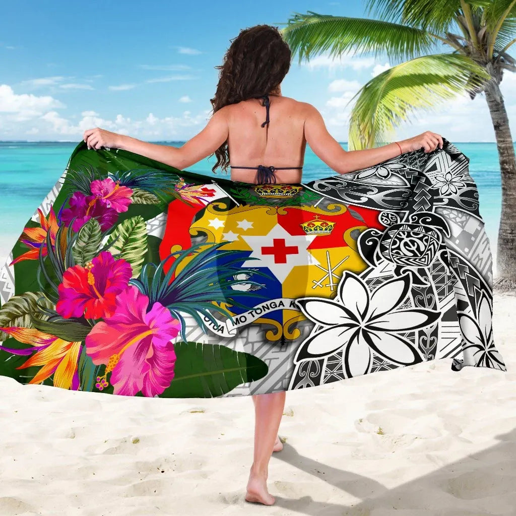 Tonga Sarong White - Turtle Plumeria Banana Leaf