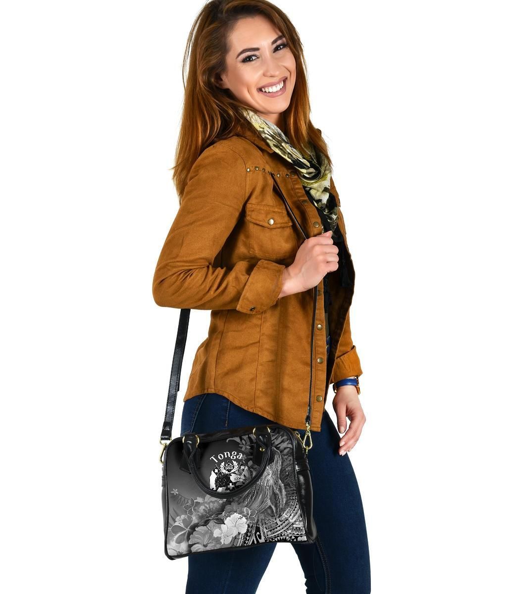 Tonga Shoulder Handbag - Humpback Whale With Tropical Flowers (White)