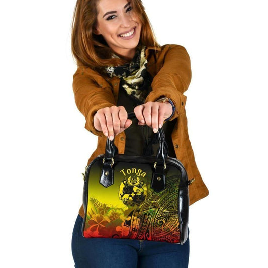 Tonga Shoulder Handbag - Humpback Whale With Tropical Flowers (Yellow)