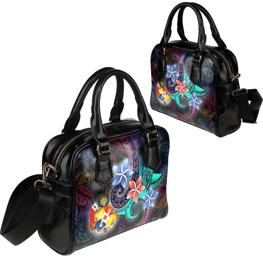 Tonga Shoulder Handbag - Plumeria Flowers Style