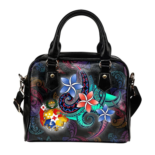 Tonga Shoulder Handbag - Plumeria Flowers Style
