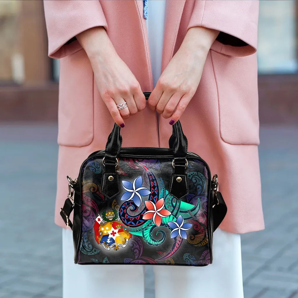 Tonga Shoulder Handbag - Plumeria Flowers Style