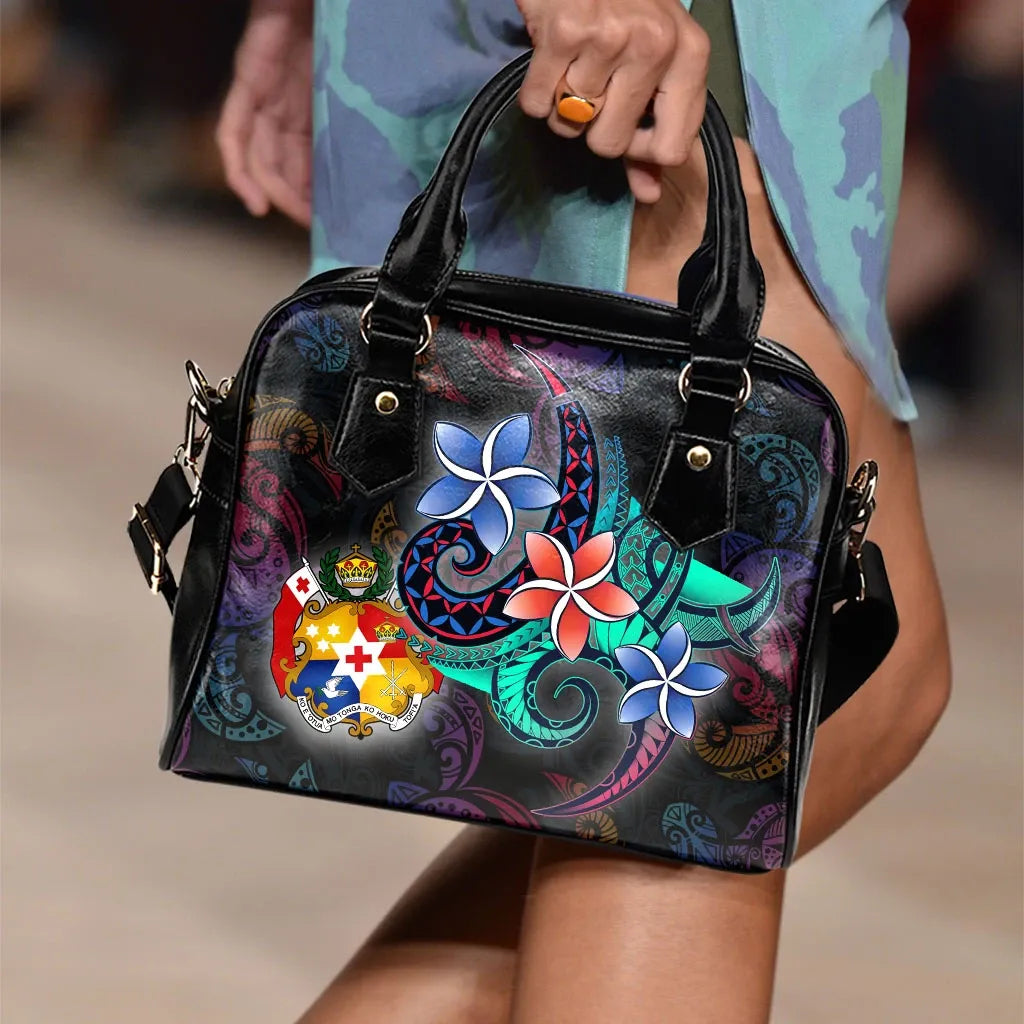 Tonga Shoulder Handbag - Plumeria Flowers Style