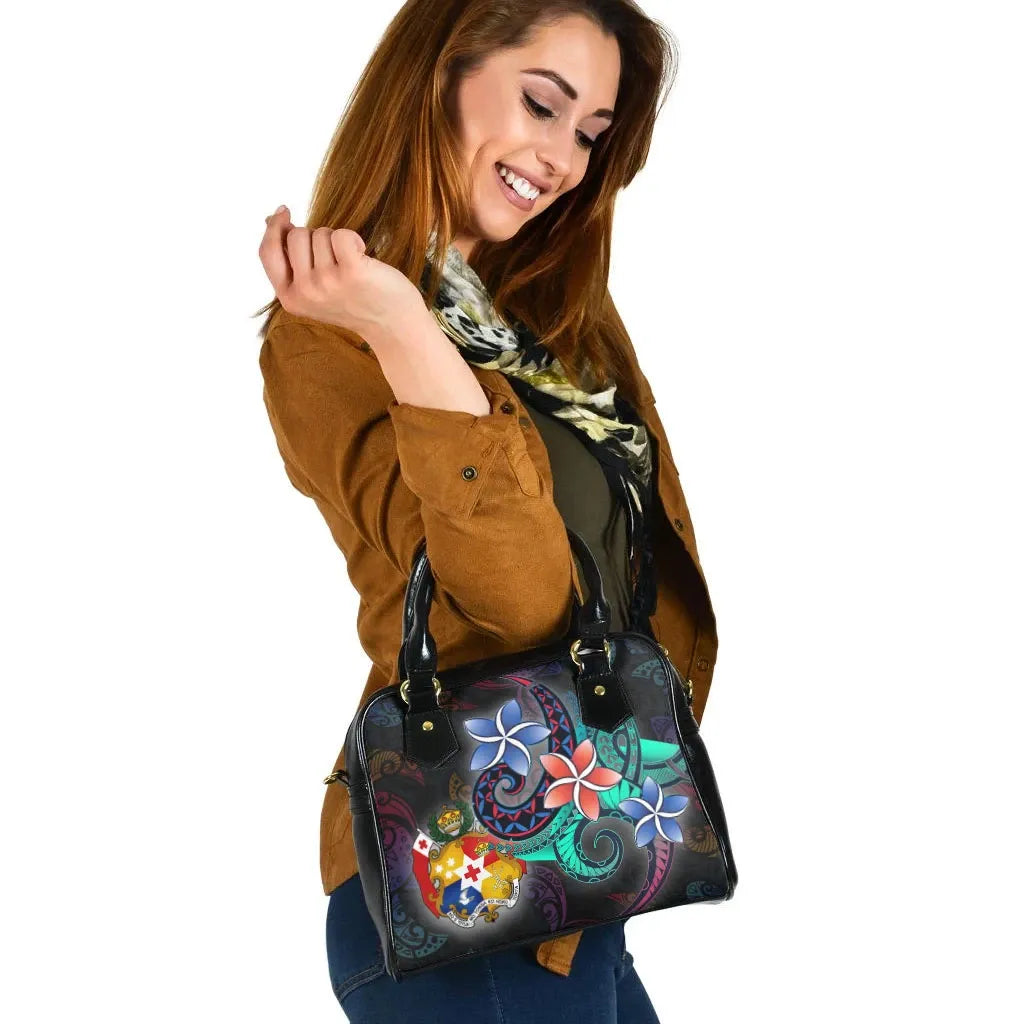 Tonga Shoulder Handbag - Plumeria Flowers Style