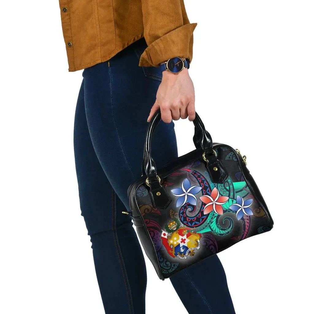 Tonga Shoulder Handbag - Plumeria Flowers Style