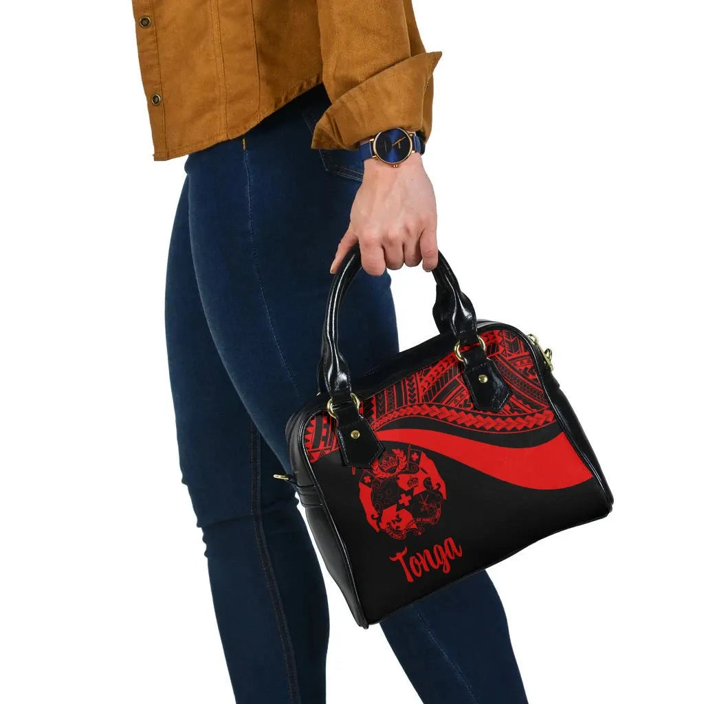 Tonga Shoulder Handbag - Red Polynesian Tentacle Tribal Pattern