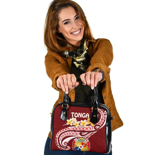 Tonga Shoulder Handbag - Tonga Coat Of Arms With Polynesian Patterns