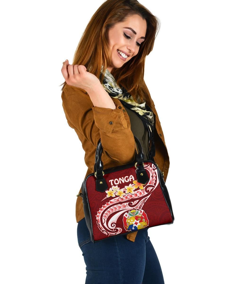 Tonga Shoulder Handbag - Tonga Coat Of Arms With Polynesian Patterns