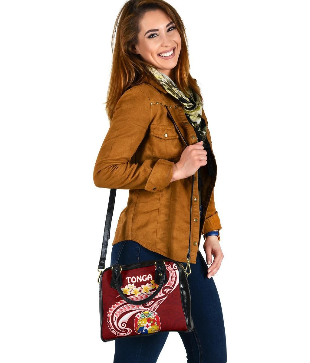 Tonga Shoulder Handbag - Tonga Coat Of Arms With Polynesian Patterns
